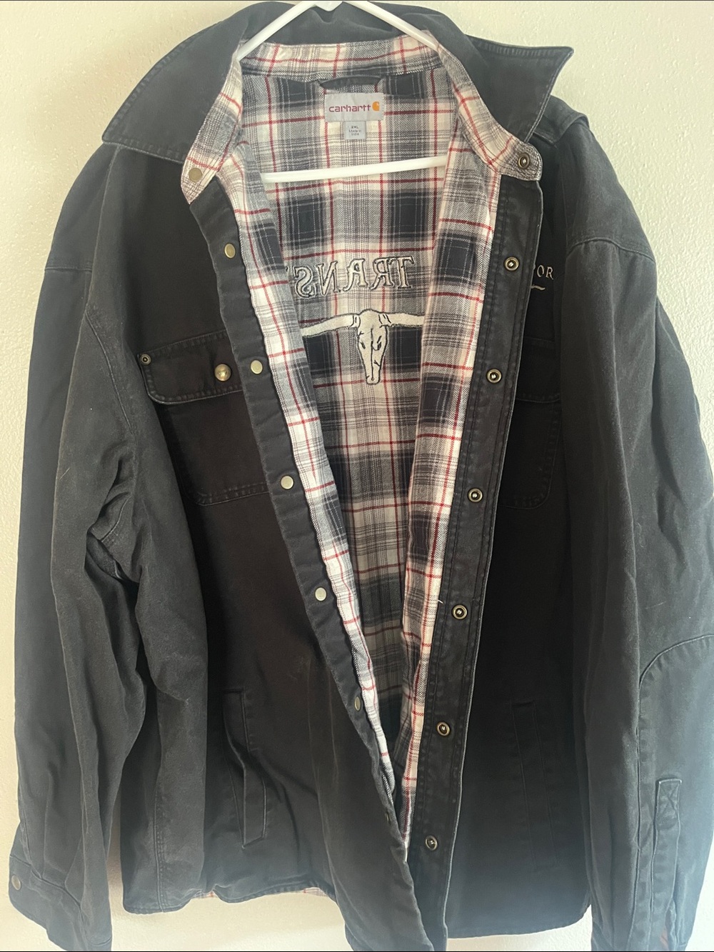 FRCarhartt Black Canvas Field Jacket with Plaid Flannel Lining
